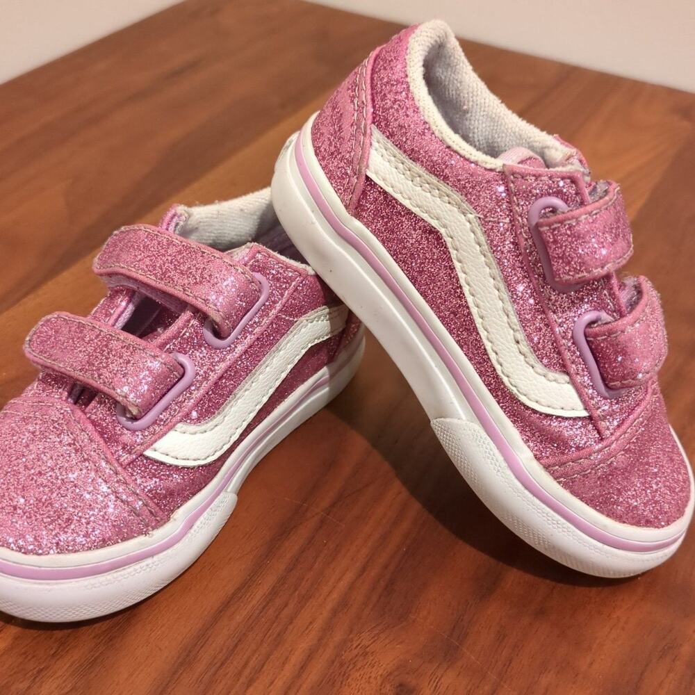 Vans Old Skool V Glitter Skate Shoe - Baby / Toddler - Lilac size 5